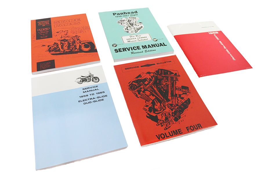 HARLEY Panhead and Shovelhead Parts and Service 5 Piece Manual Set fits 1948-1957 FL, 1958-1965 FL, 1965-1969 FL,