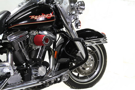 HARLEY Black Front Engine Bar with Footpeg Pads Fits 1997-2008 FLT,