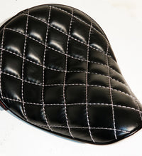 LEATHER"568" BLACK w/ WHITE DIAMOND STITCH HI-BACK SOLO SEAT HARLEY BOBBER CHOPPER