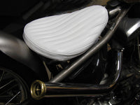 CLASSIC WHITE BATES STYLE LEATHER "369" VERTICAL RIBBED CHOPPER SOLO SEAT TUCK & ROLL HARLEY BOBBER