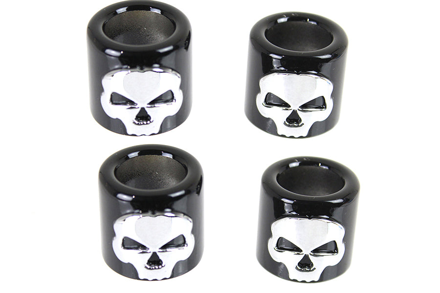 HARLEY Stößelstangen-Abdeckung Bechersatz Schwarz mit Chrom Totenkopf-Design Passend für 1936-1940 EL,   1941-1984 FL,   197