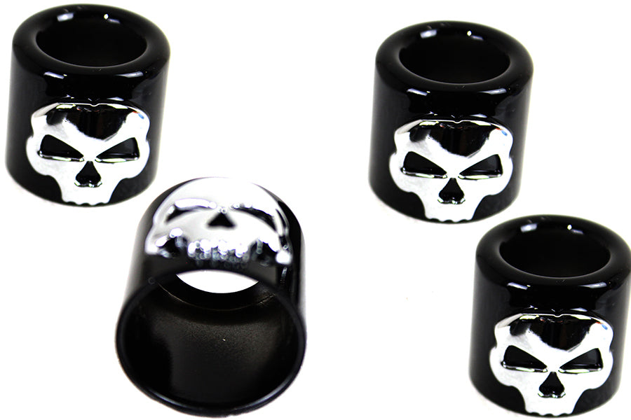 HARLEY Stößelstangen-Abdeckung Bechersatz Schwarz mit Chrom Totenkopf-Design Passend für 1936-1940 EL,   1941-1984 FL,   197