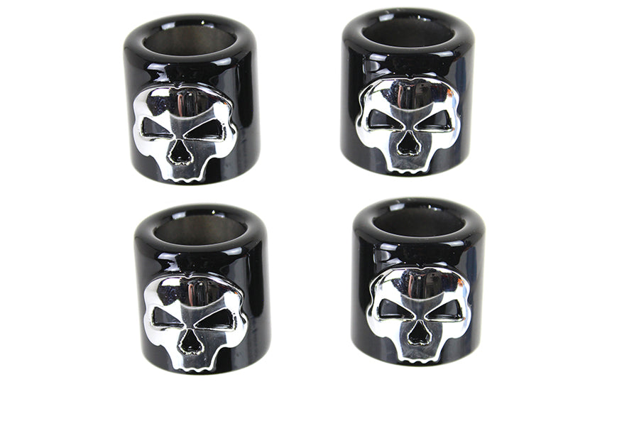 HARLEY Stößelstangen-Abdeckung Bechersatz Schwarz mit Chrom Totenkopf-Design Passend für 1936-1940 EL,   1941-1984 FL,   197