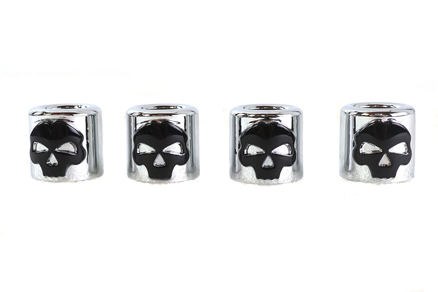 HARLEY Stößelstangenabdeckung Set Chrom mit schwarzem Totenkopf-Design Passend für 1936-1940 EL,   1941-1984 FL,   197