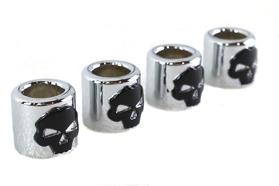 HARLEY Stößelstangenabdeckung Set Chrom mit schwarzem Totenkopf-Design Passend für 1936-1940 EL,   1941-1984 FL,   197