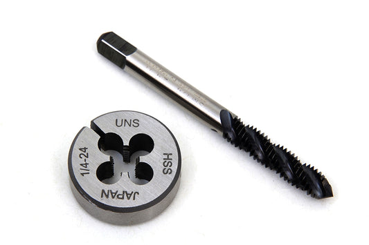 HARLEY 1/4 x 24 inch Tap and Die Tool Set fits 1941-1965 FL,   1936-1952 EL,   1936-1952 W,   1936-1973 G,