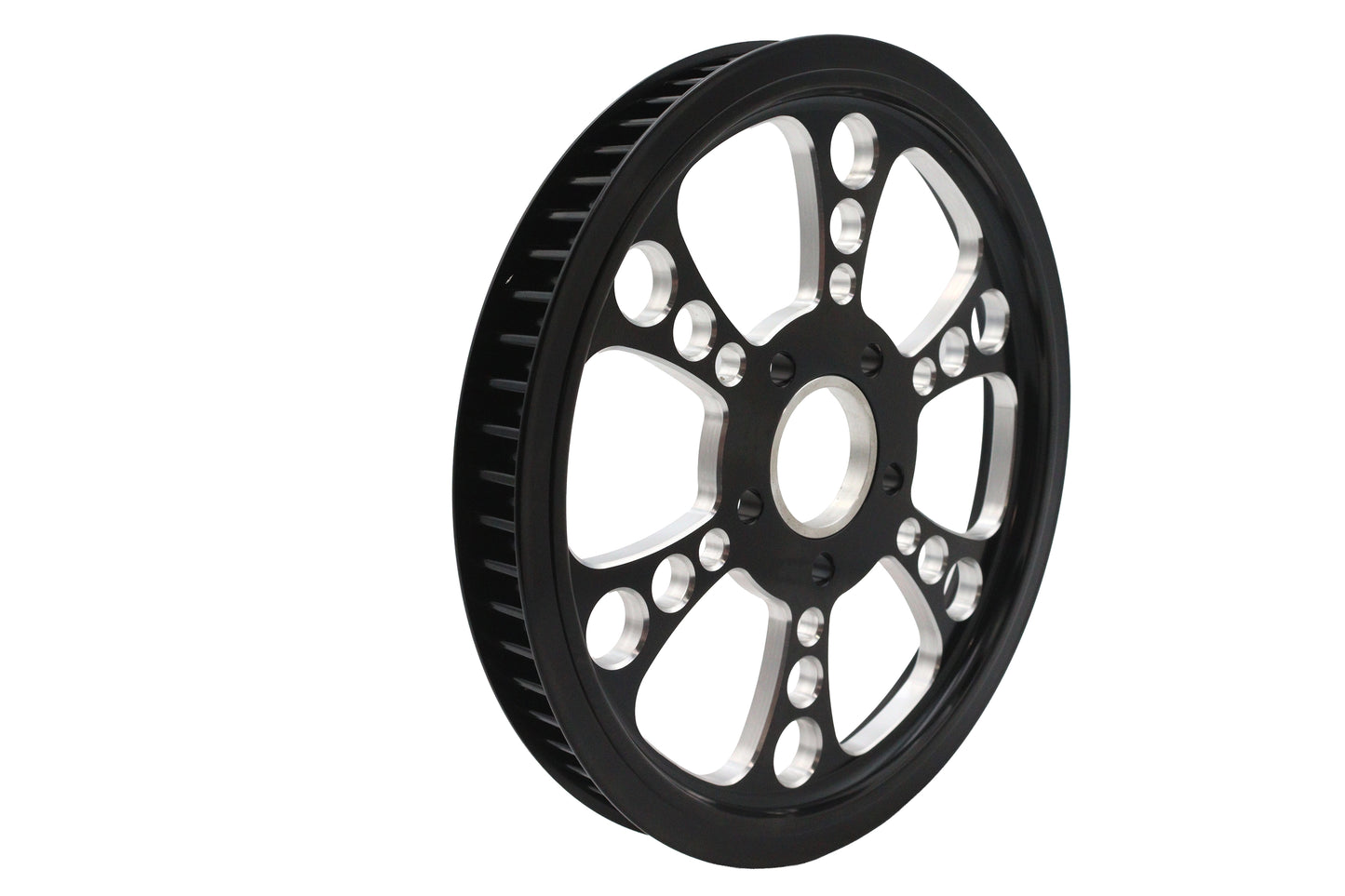 HARLEY Kool Kat Hintere Riemenscheibe 65 Zähne Schwarz Cut Passend für 0- Custom, Anwendung für 1-1/8 Zoll Riemen."
