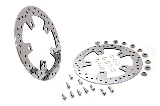 HARLEY 11.8 inch Drilled Front Brake Disc Set Mirror Polished Stain fits 2014-UP FLT, with 5 or 10 spoke cast wheel only