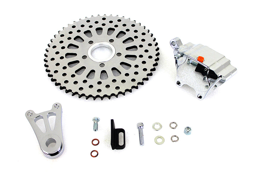 HARLEY Chrom Hinterrad 4 Kolben Bremssattel und 10 Zoll Scheibenkettenrad Passend für 0-  Custom, Anwendung für 3/4 o