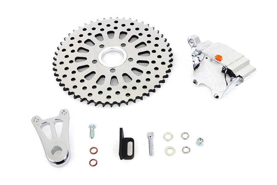 HARLEY Chrom Hinterrad 4 Kolben Bremssattel und 10 Zoll Scheibenkettenrad Passend für 0-  Custom, Anwendung für 3/4 o