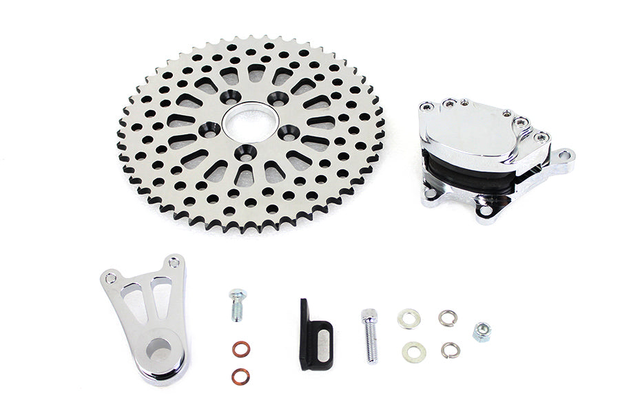 HARLEY Chrom Hinterrad 4 Kolben Bremssattel und 10 Zoll Scheibenkettenrad Passend für 0-  Custom, Anwendung für 3/4 o