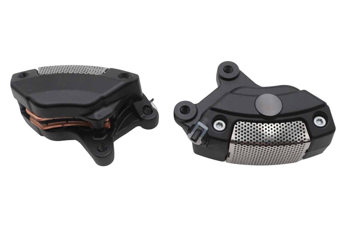 ハーレー エダルト マットブラック フロントキャリパーセット 2008-2023年式FLT、2008-2014年式FLST、2008-2014年式FXSTに適合