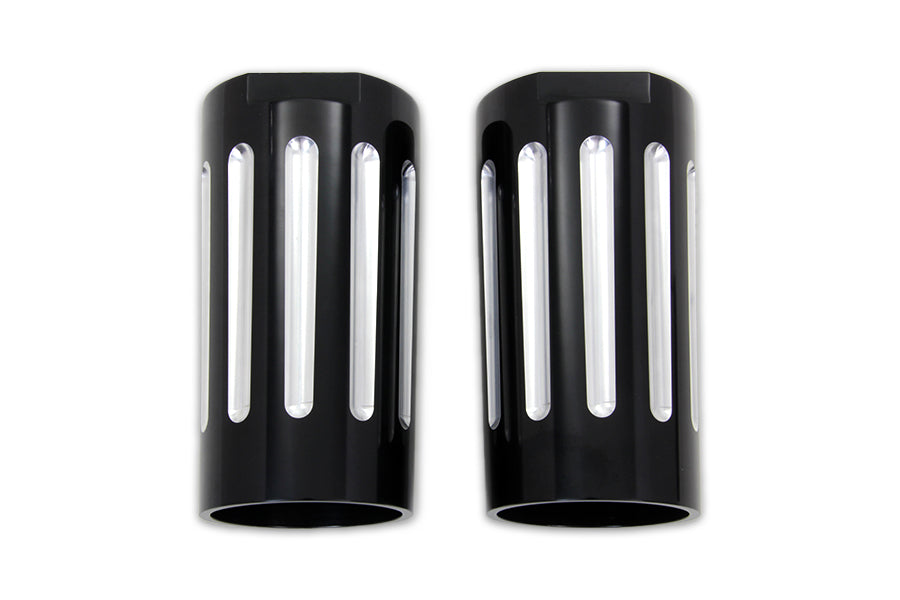 HARLEY Black Fork Slider Cover Set with Chrome Strip Fits 1949-1984 FL,   1980-2013 FLT,   1980-2013