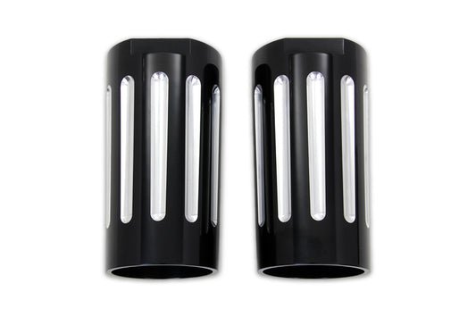 HARLEY Black Fork Slider Cover Set with Chrome Strip Fits 1949-1984 FL,   1980-2013 FLT,   1980-2013