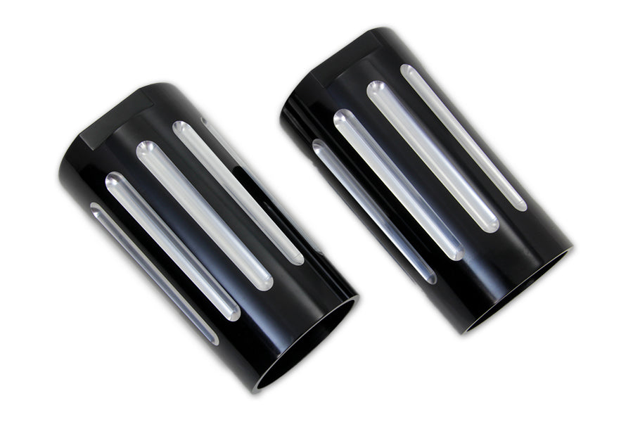 HARLEY Black Fork Slider Cover Set with Chrome Strip Fits 1949-1984 FL,   1980-2013 FLT,   1980-2013