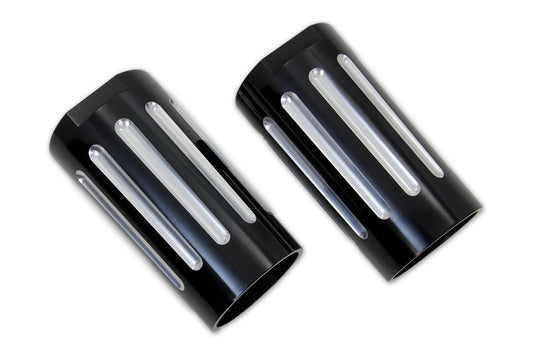 HARLEY Black Fork Slider Cover Set with Chrome Strip Fits 1949-1984 FL,   1980-2013 FLT,   1980-2013