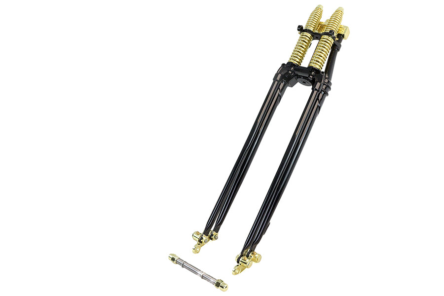 HARLEY 28 inch Spring Fork Kit Black with Brass Accents Fits 1941-1984 FL,   1936-1982 EL,   1970-19