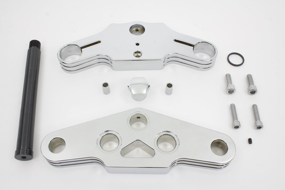 HARLEY 3° Ball Milled Triple Tree Set Chrome Fits 1949-1984 FLH,   1984-1999 FXST,   1986-1999 FLST,