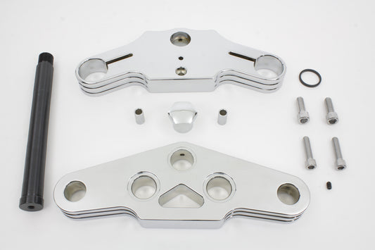 HARLEY 3° Ball Milled Triple Tree Set Chrome Fits 1949-1984 FLH,   1984-1999 FXST,   1986-1999 FLST,