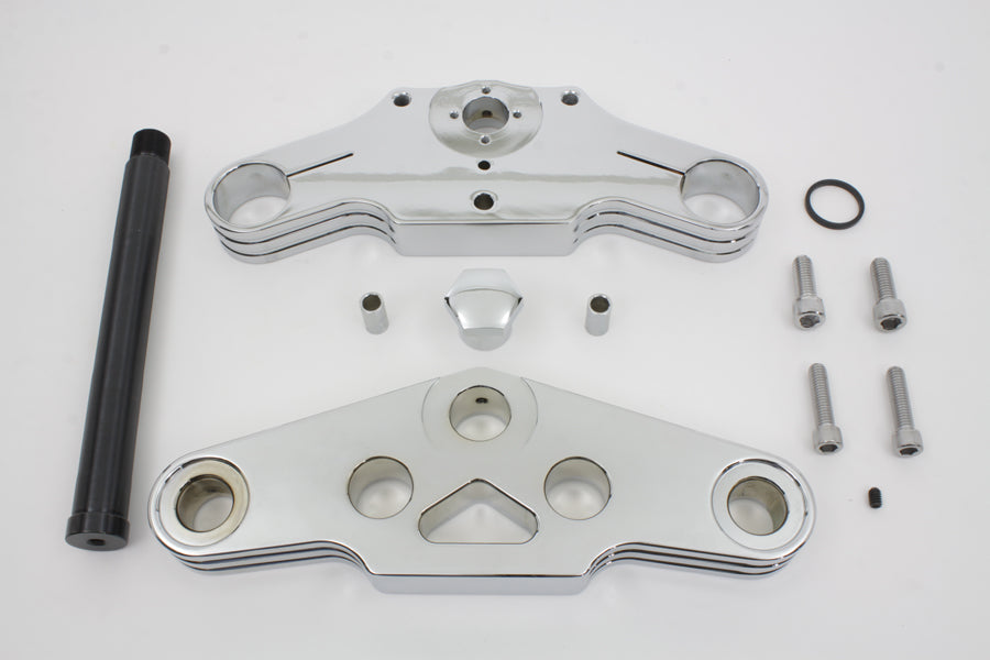 HARLEY 3° Ball Milled Triple Tree Set Chrome Fits 1949-1984 FLH,   1984-1999 FXST,   1986-1999 FLST,
