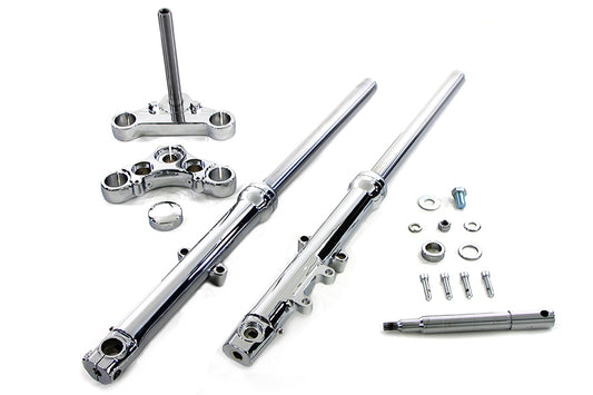HARLEY 39mm Fork Assembly Chrome Single Disc with Chrome Sliders Fits 2004-2005 FXD,