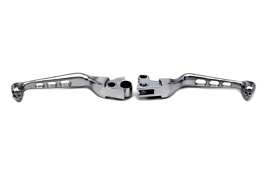 HARLEY Chrome Contour Drilled Hand Lever Set with Skull Ends Fits 1996-2003 XL,   1996-2017 FXD,   1