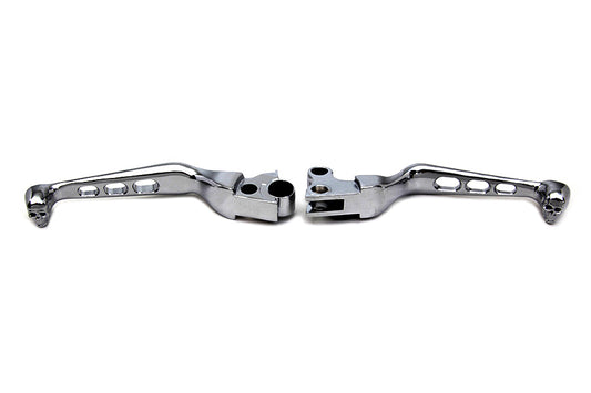 HARLEY Chrome Contour Drilled Hand Lever Set with Skull Ends Fits 1996-2003 XL,   1996-2017 FXD,   1