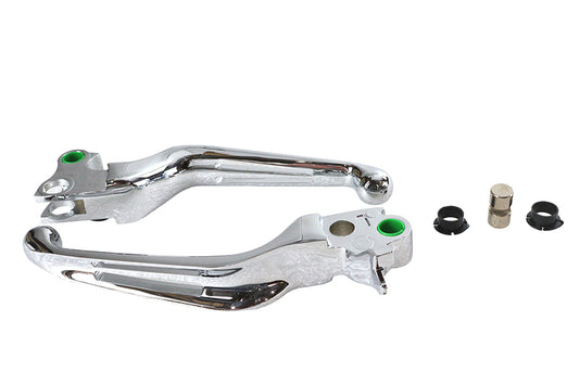 HARLEY Chrome Slotted Hand Lever Set Fits 2008-2014 FXST,   2008-2014 FLST,   2008-2014 FXD,