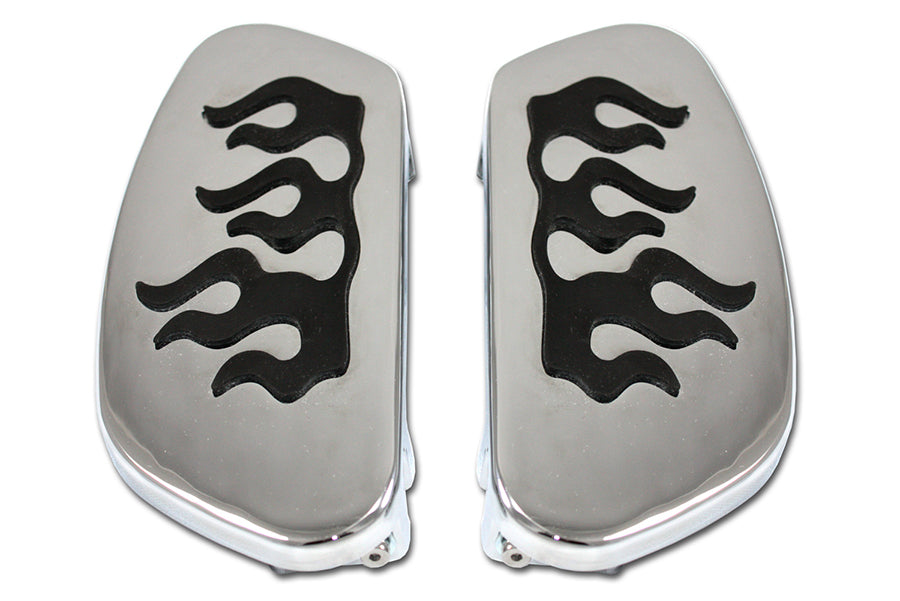 HARLEY Fahrer-Trittbrett-Set Chrom mit Flammen-Design Passend für FLT Modelle ab Bj. 1980, FLST Modelle ab Bj. 1986