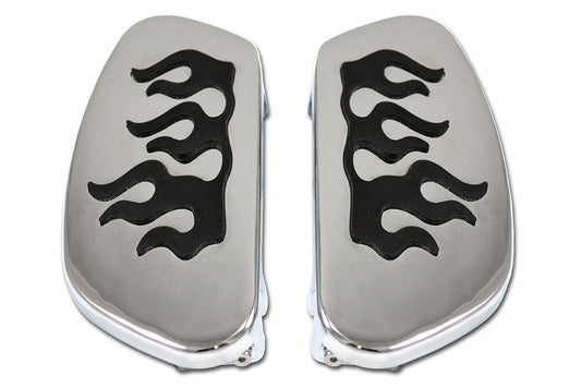 HARLEY Fahrer-Trittbrett-Set Chrom mit Flammen-Design Passend für FLT Modelle ab Bj. 1980, FLST Modelle ab Bj. 1986