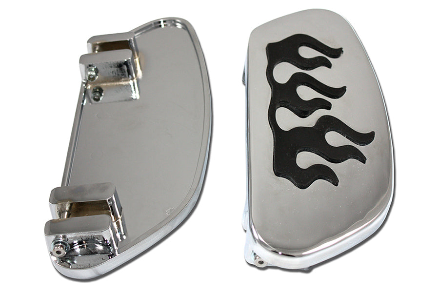 HARLEY Fahrer-Trittbrett-Set Chrom mit Flammen-Design Passend für FLT Modelle ab Bj. 1980, FLST Modelle ab Bj. 1986