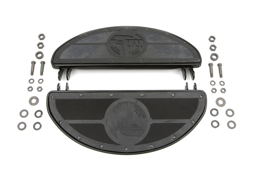 HARLEY World's Fair Style Half Moon Footboard Set Black fits 1936-1973 G,  1936-1952 W,  1936-1952 EL,  1941-1984 FL,