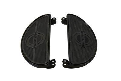 HARLEY Replica Driver Gloss Black Footboard Set with Logo fits 1940-1984 FL,   1940-1946 U,   1940-1952 W,   1941-1972 G,