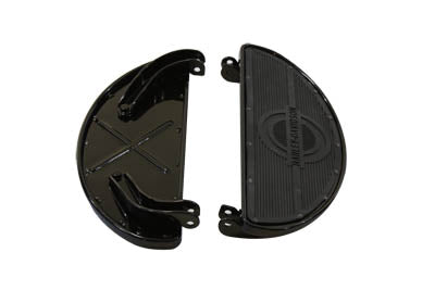 HARLEY Replica Driver Gloss Black Footboard Set with Logo fits 1940-1984 FL,   1940-1946 U,   1940-1952 W,   1941-1972 G,