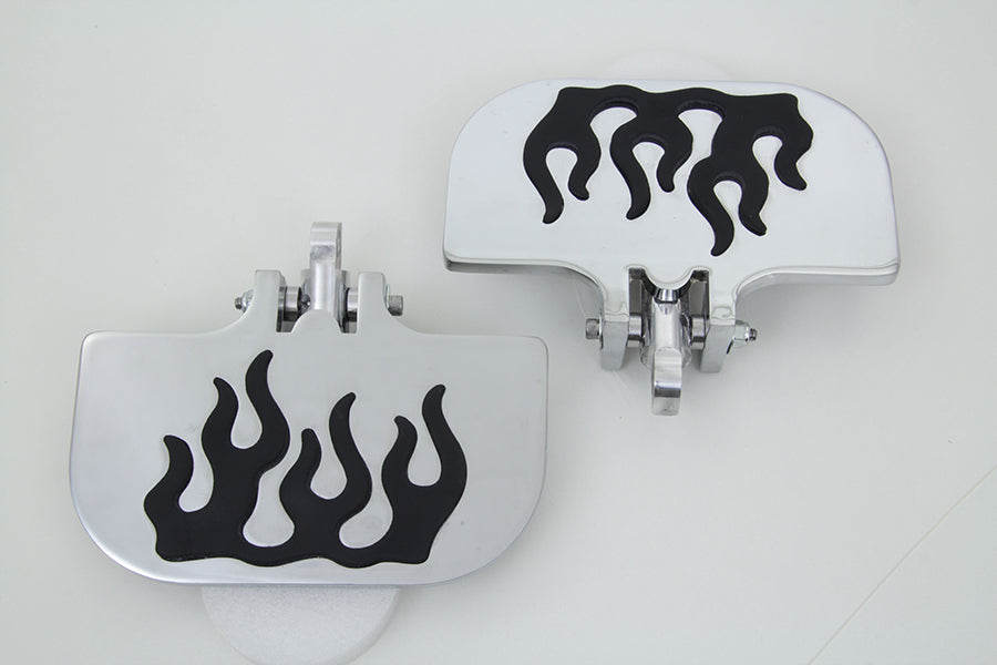 HARLEY Sozius-Mini-Trittbretter Set mit Flammendesign, passend für 0- Custom, Anwendung mit weiblicher Halterung