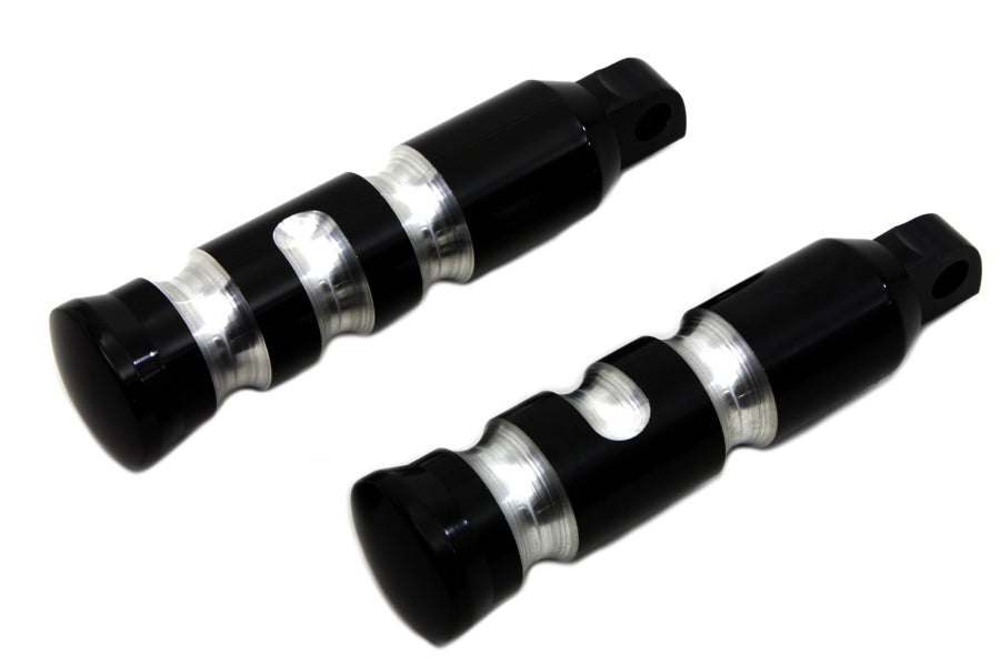 HARLEY Black Contour Grooved Fußrasten-Set Passt auf 0- Alle Modelle mit weiblicher Aufnahme