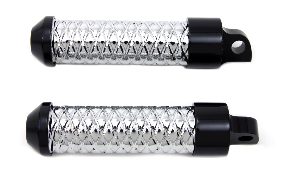 HARLEY Chrom Fußrastensatz Bullet Style mit schwarzen Enden Passend für alle Modelle mit weiblichem Halter (ausgenommen Fahrer- und Soziusrasten an '18-later Softail Modellen und Fahrerposition an '20-later LiveWire Modellen).