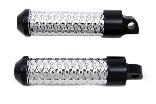 HARLEY Chrom Fußrastensatz Bullet Style mit schwarzen Enden Passend für alle Modelle mit weiblichem Halter (ausgenommen Fahrer- und Soziusrasten an '18-later Softail Modellen und Fahrerposition an '20-later LiveWire Modellen).