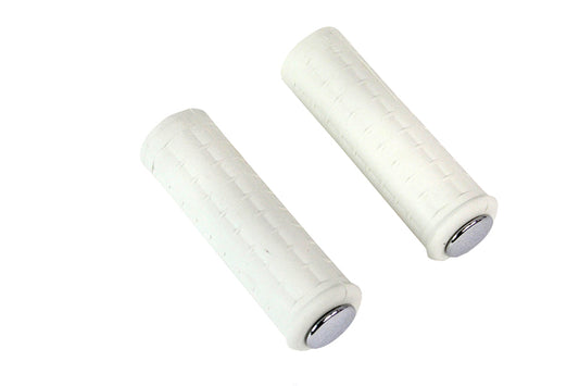 HARLEY Replica White Waffle Style Grip Set with Chrome Plugs fits 1974-1984 FL,   1974-1984 FX,   1974-UP XL,   1984-2015 FXST,   1986-2015 FLST,   1