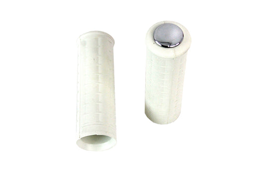 HARLEY Replica White Waffle Style Grip Set with Chrome Plugs fits 1974-1984 FL,   1974-1984 FX,   1974-UP XL,   1984-2015 FXST,   1986-2015 FLST,   1