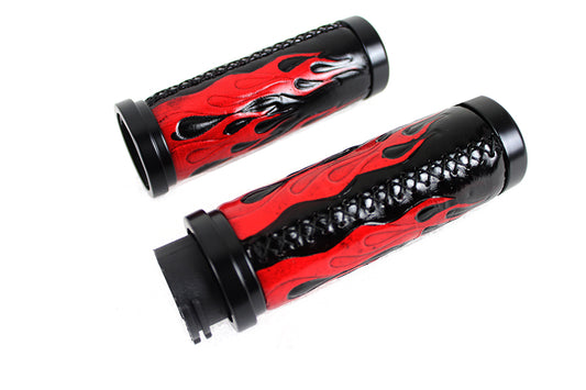 HARLEY Red Flame Style Grip Set with Black Ends fits 1996-2015 FXST,   1996-2015 FLST,   1996-2017 FXD,   1996-2007 FLT,