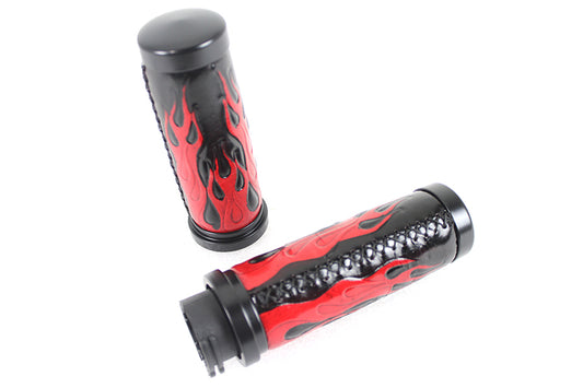 HARLEY Red Flame Style Grip Set with Black Ends fits 1996-2015 FXST,   1996-2015 FLST,   1996-2017 FXD,   1996-2007 FLT,