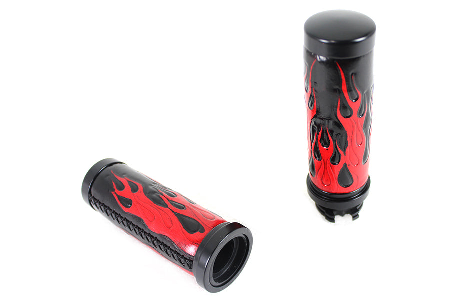 HARLEY Red Flame Style Grip Set with Black Ends fits 1996-2015 FXST,   1996-2015 FLST,   1996-2017 FXD,   1996-2007 FLT,