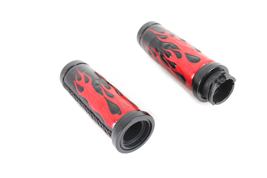 HARLEY Red Flame Style Grip Set with Black Ends fits 1996-2015 FXST,   1996-2015 FLST,   1996-2017 FXD,   1996-2007 FLT,
