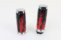 HARLEY Red Flame Style Grip Set with Chrome Ends fits 1996-2015 FXST,   1996-2015 FLST,   1996-2017 FXD,   1996-UP XL,   1996-2007 FLT,