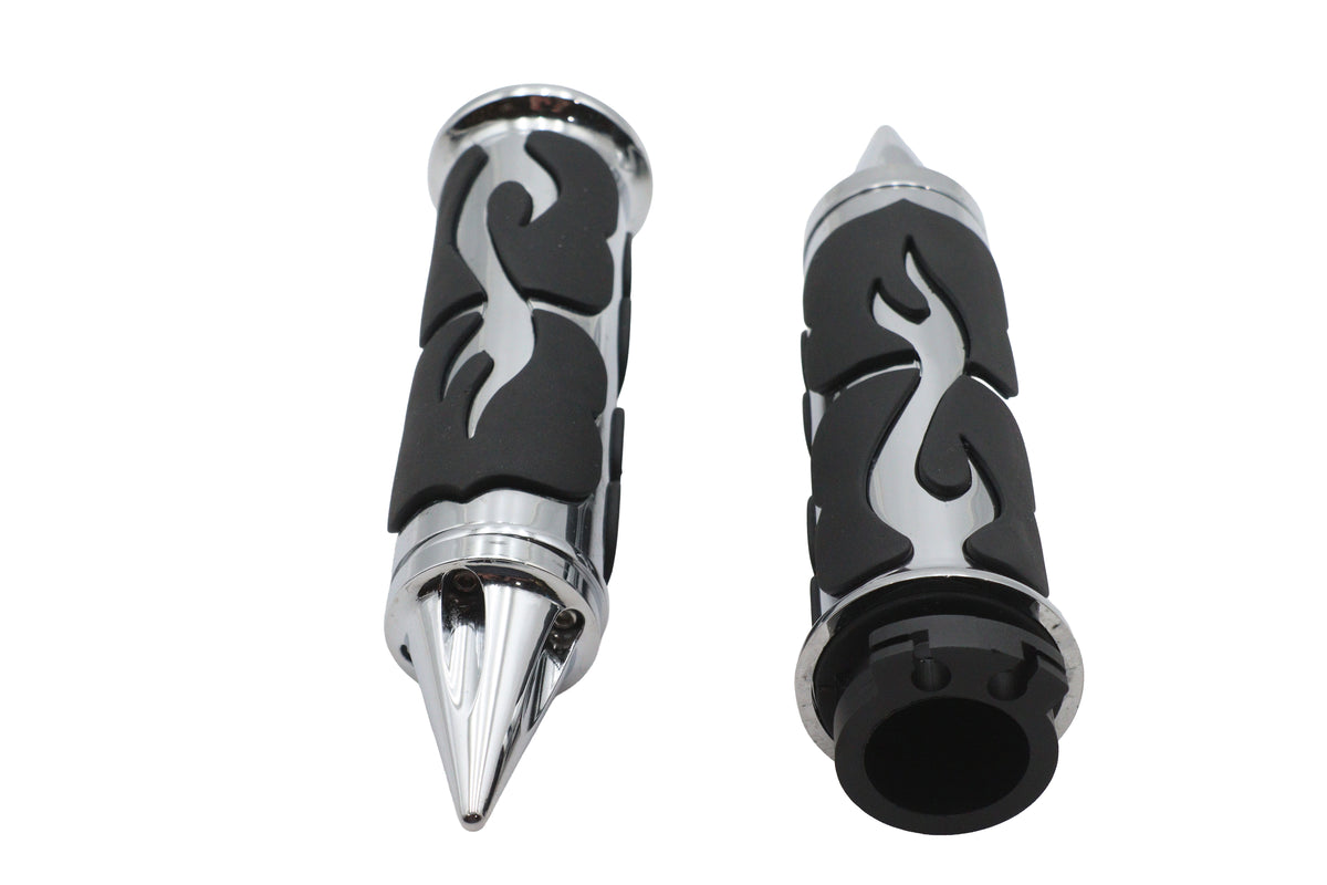 HARLEY Ultima Spiked Flame Grip Set Chrome Fits Custom 0- , application