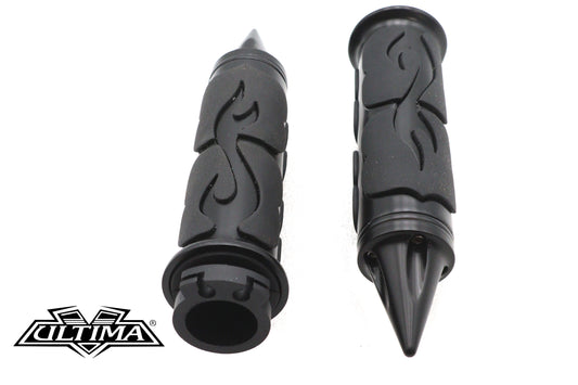 HARLEY Ultima Spiked Flame Grip Set Black Fits 0-  Custom, Application
