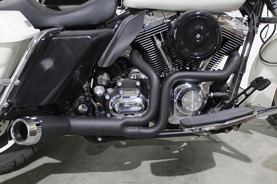 HARLEY FLT Offset Megaphon 2:1 1-3/4 Zoll Auspuff Schwarz mit Chrom Passend für 2006-2016 FLT,