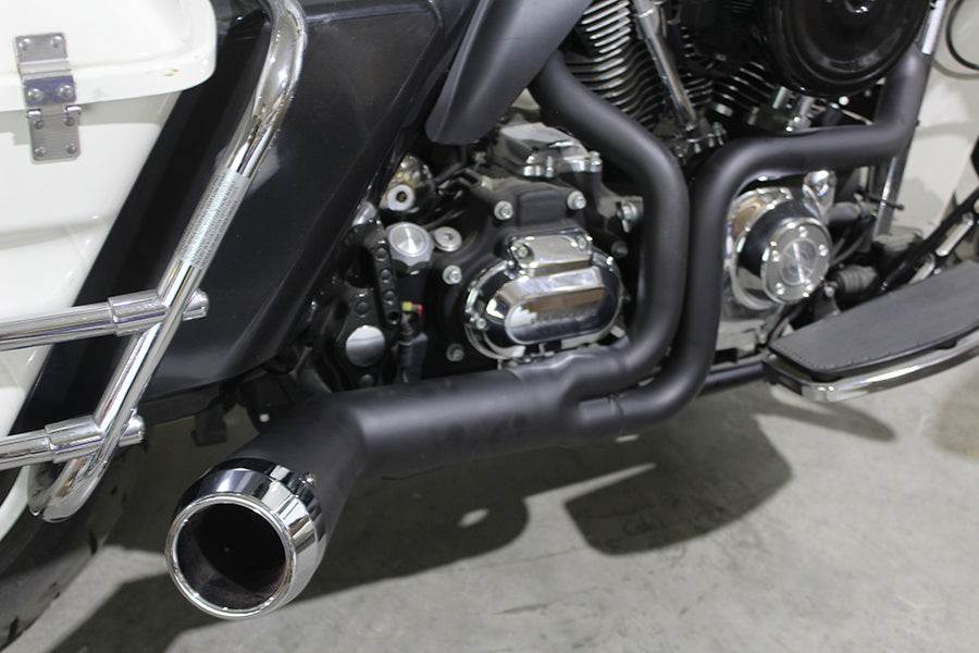 HARLEY FLT Offset Megaphon 2:1 1-3/4 Zoll Auspuff Schwarz mit Chrom Passend für 2006-2016 FLT,