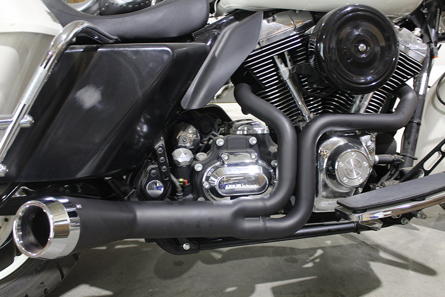 HARLEY FLT Offset Megaphon 2:1 1-3/4 Zoll Auspuff Schwarz mit Chrom Passend für 2006-2016 FLT,